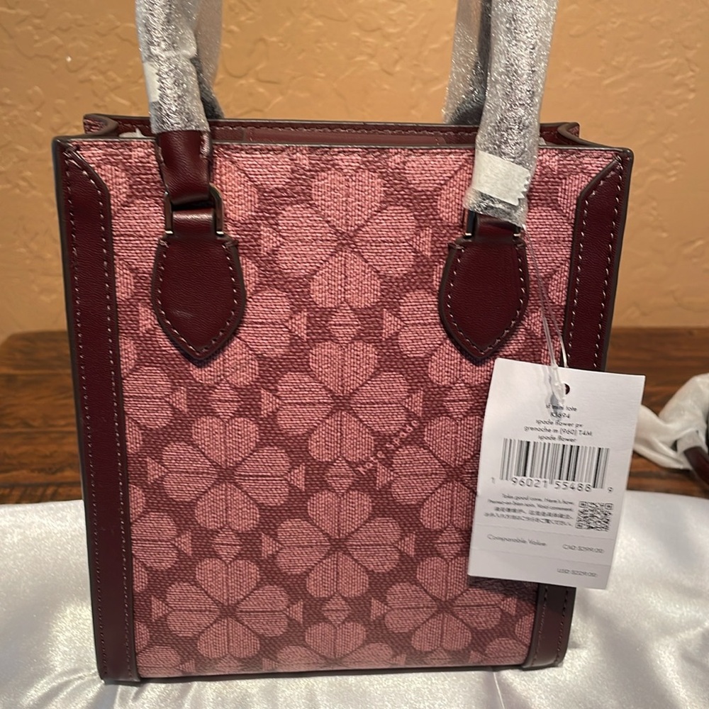 NWT Kate Spade Flower Spades Leather Mini Tote/Crossbody in Grenache MSRP $329 - Picture 5 of 10